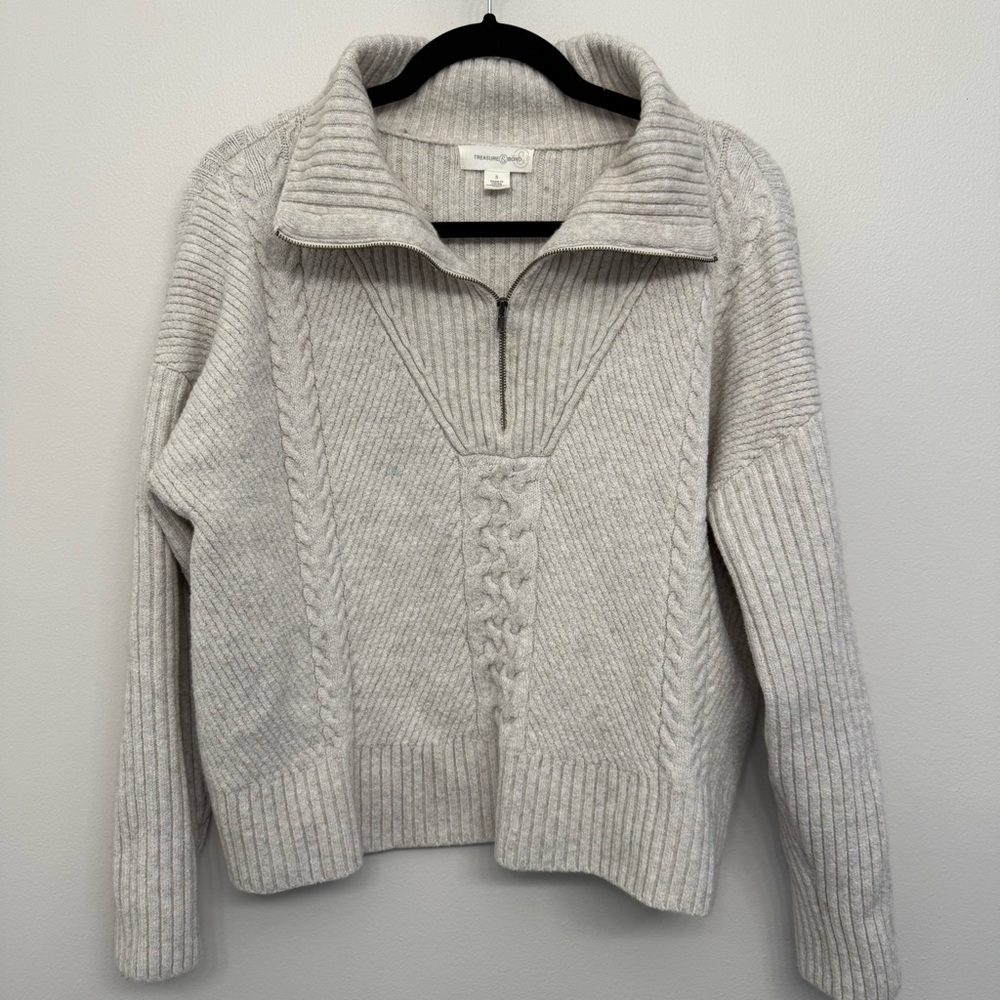 Treasure & Bond Quarter Zip Cable Sweater